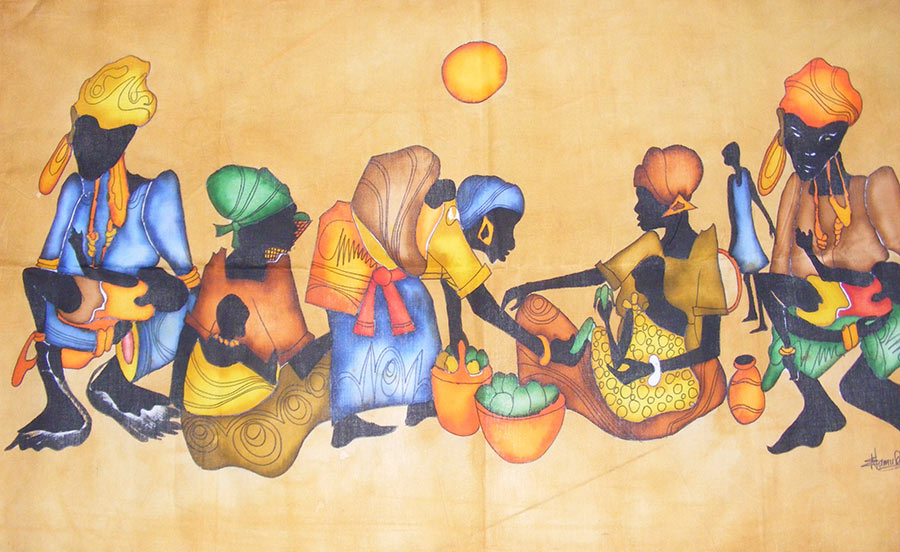 Uganda women painting on fabric