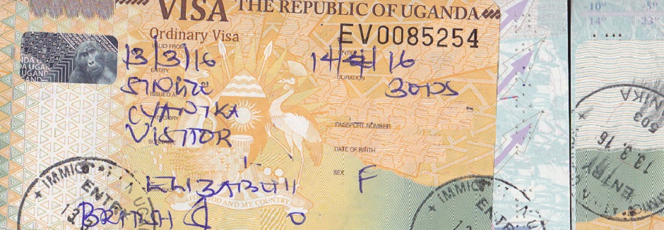 Passport stamps Cyanika border Uganda