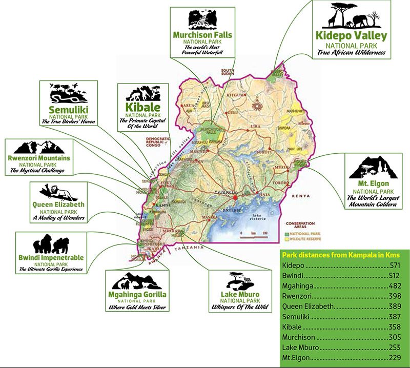 Uganda Wildlife Authority map of National Parks. copyright Andrew Roberts Uganda