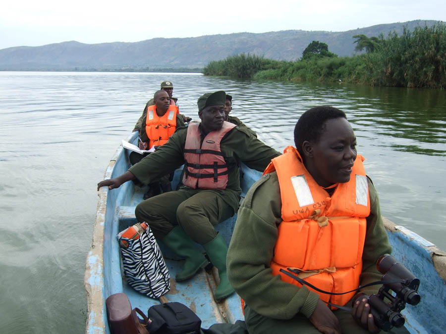 UWA counting hippos. Lake George. Uganda