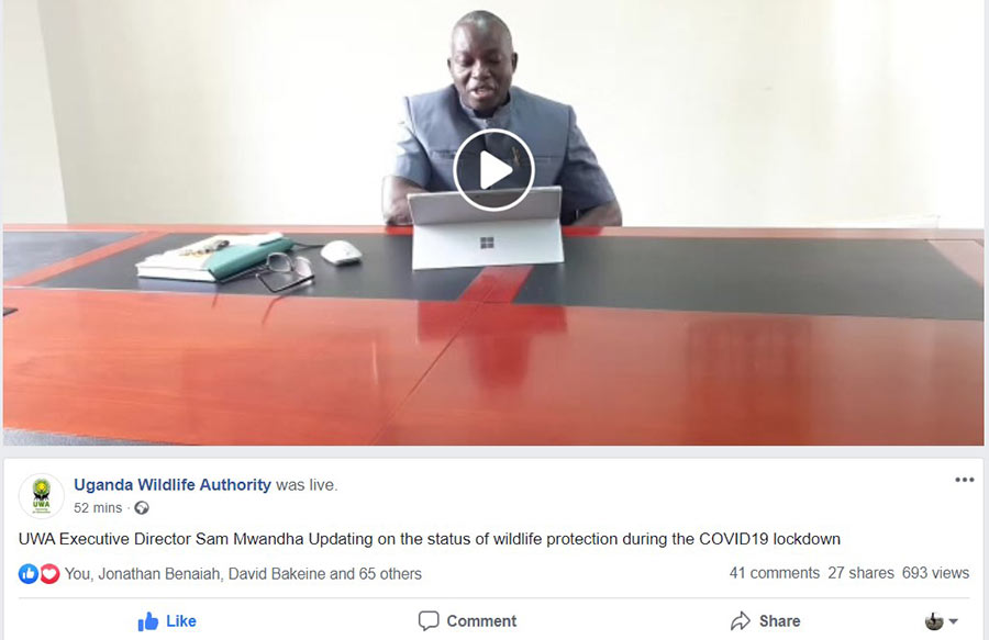 Sam. Mwandha. Uganda Wildlife Authority live on Facebook
