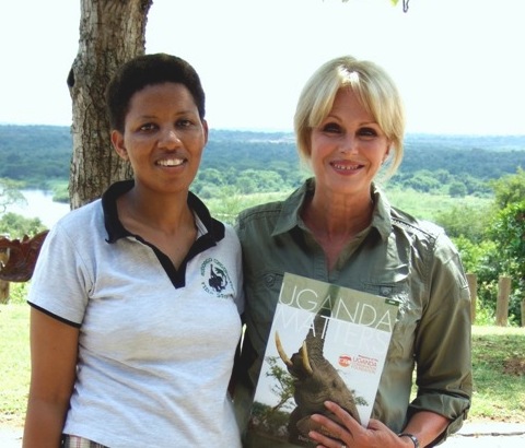 PHOTO - my colleague Enid bumped into Joanna Lumley at Paraa in Murchison Falls National Park when Joanna was filming her TV series last year. She was very impressed with the work of UCF.
