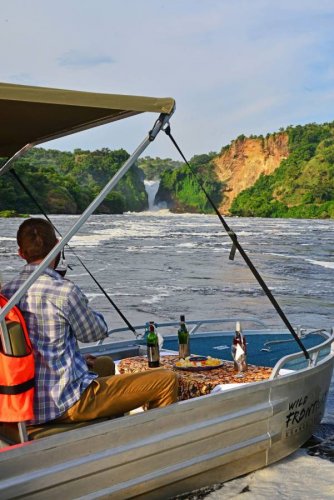 Murchison Falls River Nile Uganda. Wild Frontiers boat ride
