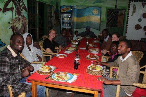 Red Rocks guests eating dinner. Musanze Rwanda