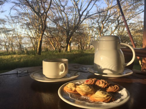 morning coffee. Lake Elmenteita Serena Camp. Diary of a Muzungu
